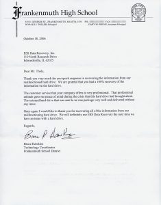 Frankenmuth High School testimonial letter