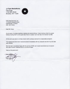 JJ Flash MediaWorks testimonial letter
